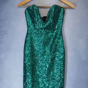 NYE sequin bustier bodycon dress
